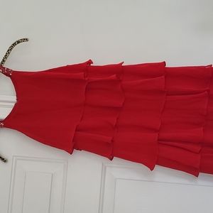 Red, ruffled party dress